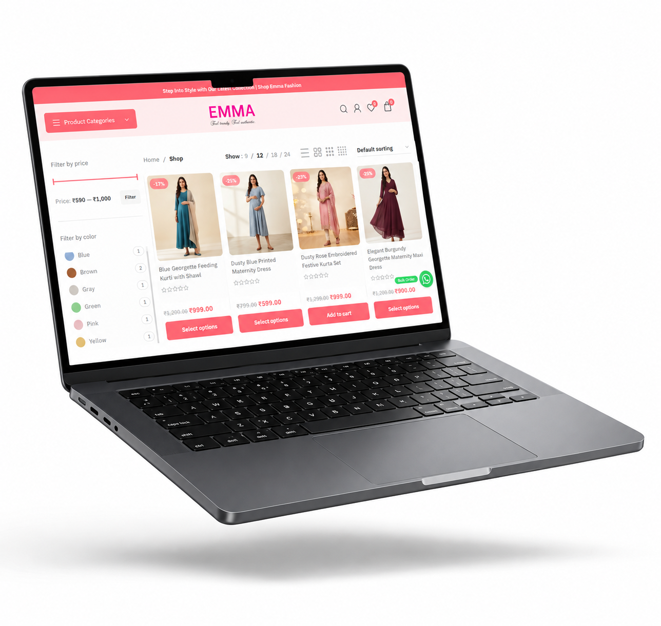 Emma Fashions ecommerce website features for customer and reseller management
